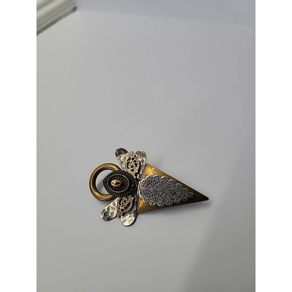 Vintage Treska Angel Brooch Pin Mixed Metal Halo Geometric Religious Signed - Picture 2 of 12